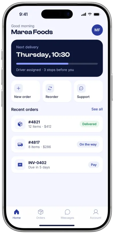 A client app on an iPhone