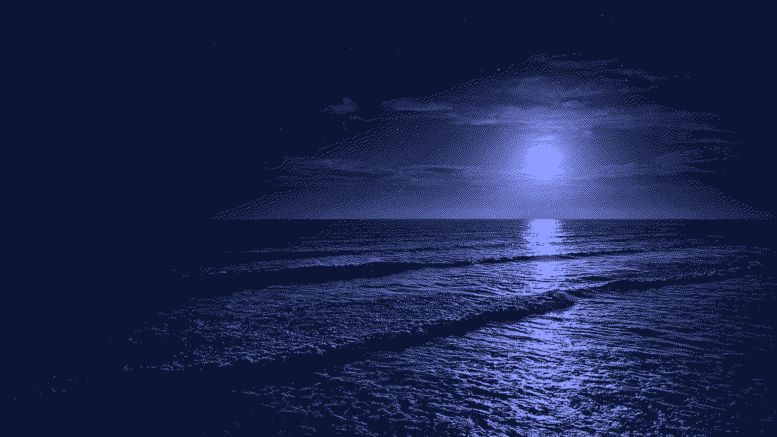Dithered night sea under a low moon